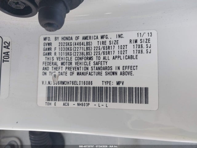 Honda Cr-v Ex-l 2014 5J6RM3H76EL016086 Image 9