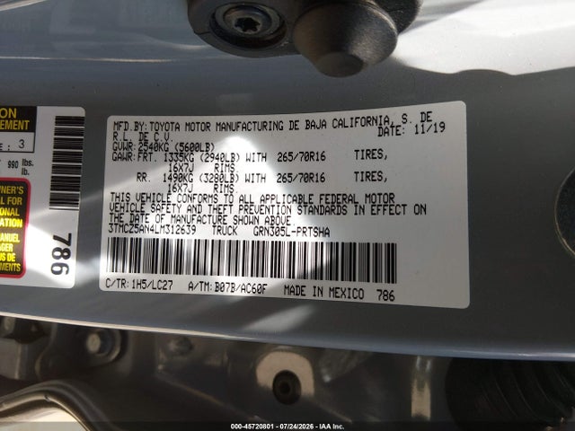 2020 Toyota Tacoma Trd Off-road მანქანა იყიდება აუქციონზე, vin: 3TMCZ5AN4LM312639, აუქციონის ნომერი: 45720801