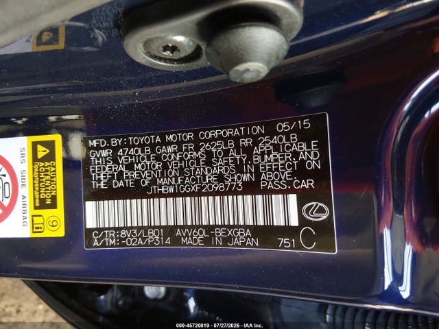 Lexus ES 300H 2015 JTHBW1GGXF2098773 Image 9