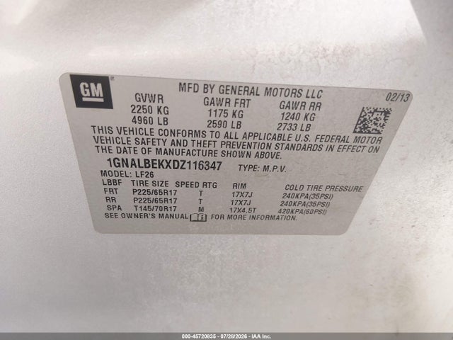 Продажа на аукционе авто 2013 Chevrolet Equinox Ls, vin: 1GNALBEKXDZ116347, номер лота: 45720835