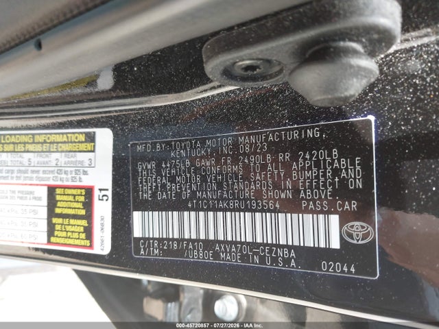 2024 Toyota Camry Le მანქანა იყიდება აუქციონზე, vin: 4T1C11AK8RU193564, აუქციონის ნომერი: 45720857