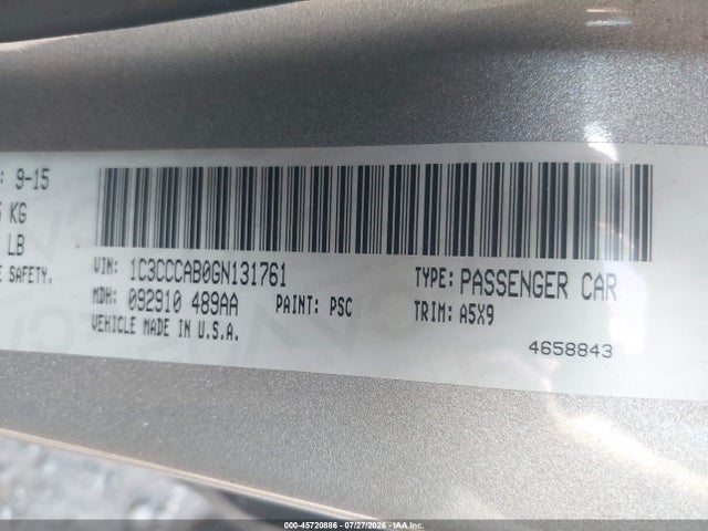 45720886 :رقم المزاد ، 1C3CCCAB0GN131761 vin ، 2016 Chrysler 200 Limited مزاد بيع