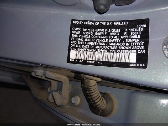 SHHFK7H45MU207039 Honda Civic Sport