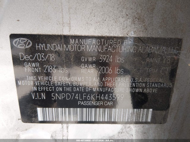 Hyundai ELANTRA SE 2019 5NPD74LF6KH443599 Image 9