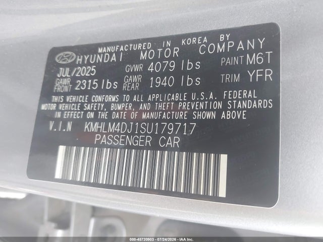 Продажа на аукционе авто 2025 Hyundai Elantra Hybrid Sel Sport, vin: KMHLM4DJ1SU179717, номер лота: 45720903