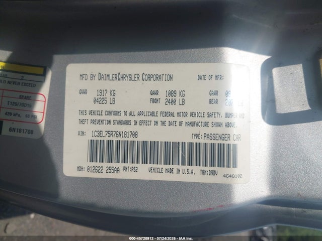 Продажа на аукционе авто 2006 Chrysler Sebring Gtc, vin: 1C3EL75R76N181708, номер лота: 45720912