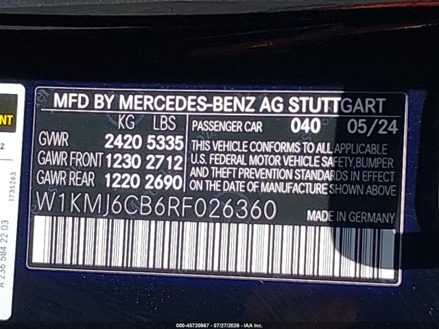 W1KMJ6CB6RF026360 Mercedes-Benz Amg Cle 53