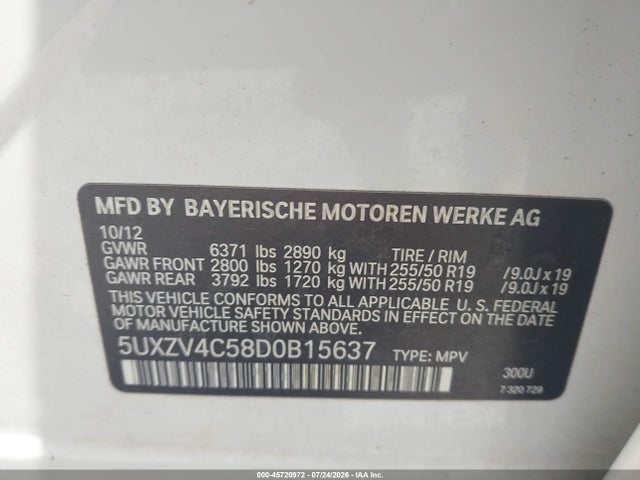 45720972 :رقم المزاد ، 5UXZV4C58D0B15637 vin ، 2013 Bmw X5 Xdrive35i/xdrive35i Premium/xdrive35i Sport Activity مزاد بيع