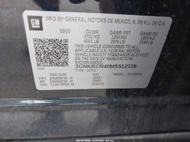 Продаж на аукціоні авто 2021 Chevrolet Blazer Fwd 2lt, vin: 3GNKBCR40MS512339, номер лоту: 45720986