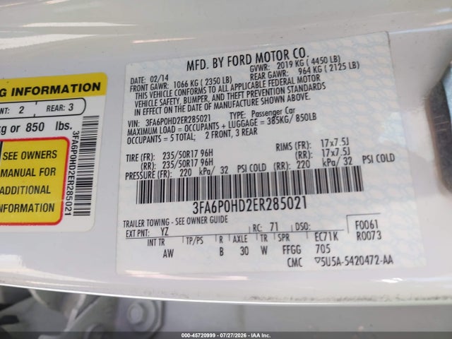 Ford FUSION SE 2014 3FA6P0HD2ER285021 Image 9