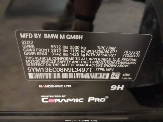 Aukcja sprzedaży 2022 Bmw X3 M, vin: 5YM13EC08N9L34971, numer aukcji: 45721011