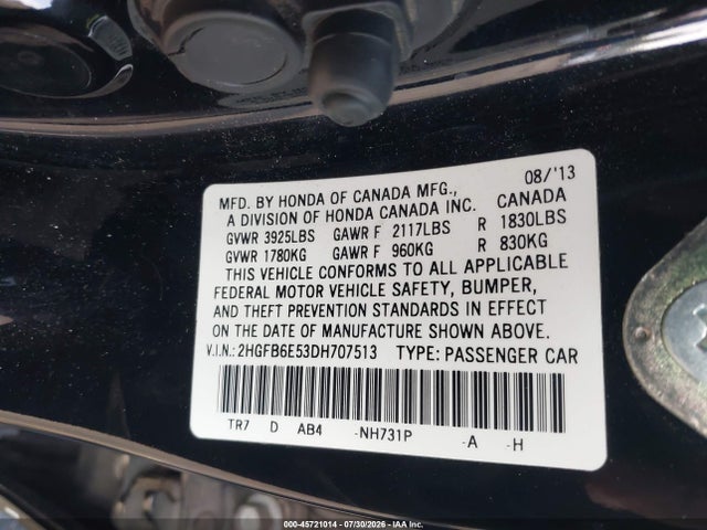 Продаж на аукціоні авто 2013 Honda Civic Si, vin: 2HGFB6E53DH707513, номер лоту: 45721014
