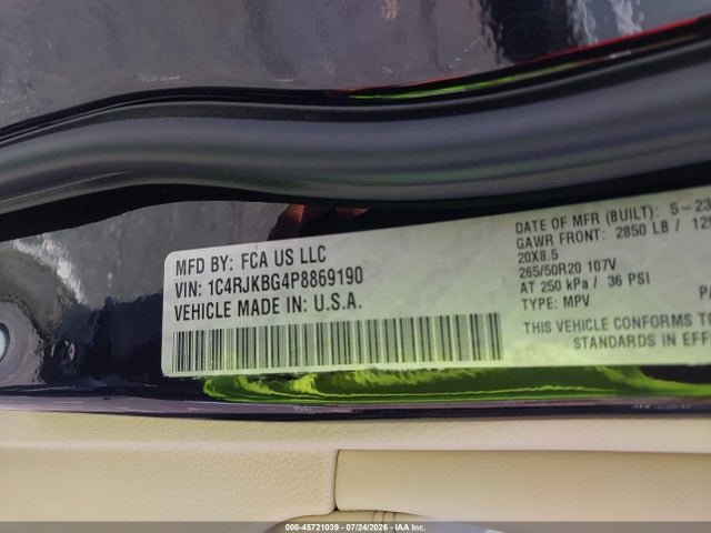 Продаж на аукціоні авто 2023 Jeep Grand Cherokee L Limited 4x4, vin: 1C4RJKBG4P8869190, номер лоту: 45721039