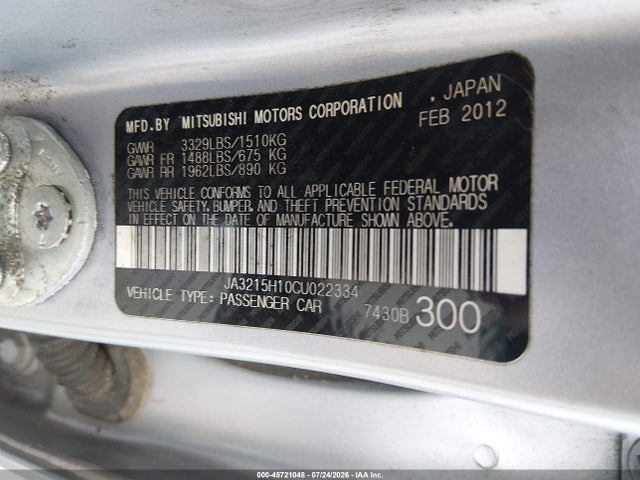 Aukcja sprzedaży 2012 Mitsubishi I-miev Es/se, vin: JA3215H10CU022334, numer aukcji: 45721048
