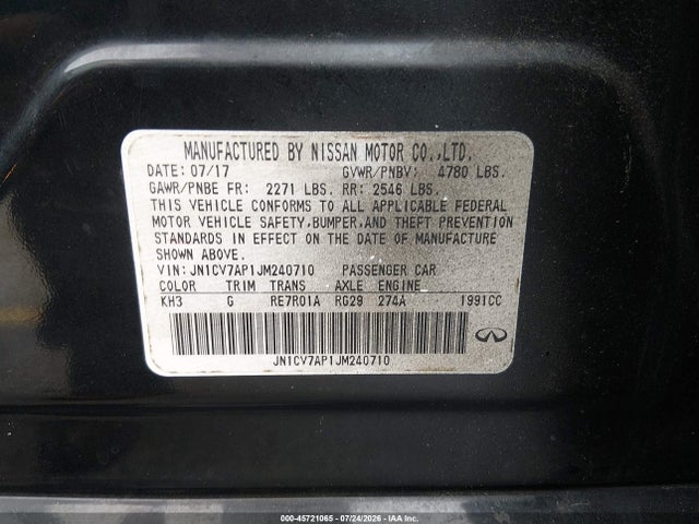 Aukcja sprzedaży 2018 Infiniti Q50 2.0t Pure, vin: JN1CV7AP1JM240710, numer aukcji: 45721065