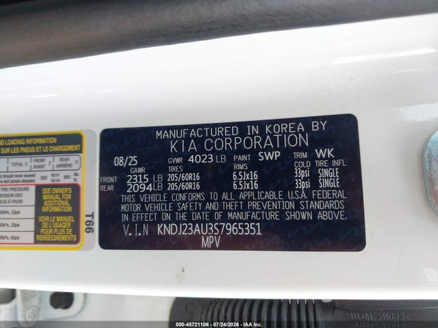 Продаж на аукціоні авто 2025 Kia Soul Lx, vin: KNDJ23AU3S7965351, номер лоту: 45721106