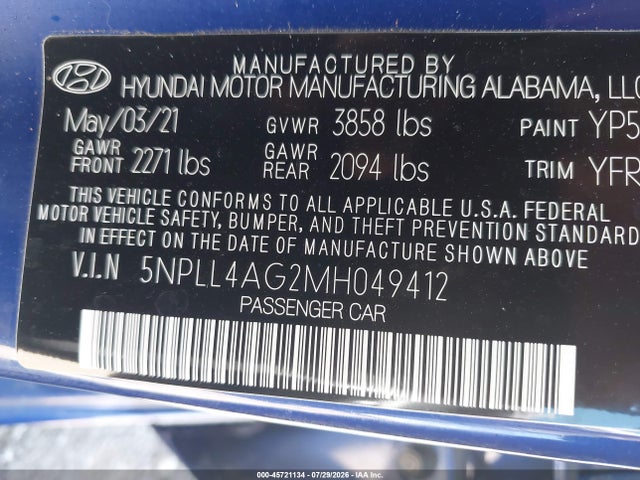 Hyundai ELANTRA SE 2021 5NPLL4AG2MH049412 Image 9