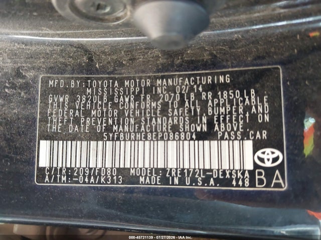 Toyota Corolla S Plus 2014 5YFBURHE8EP086804 Image 9