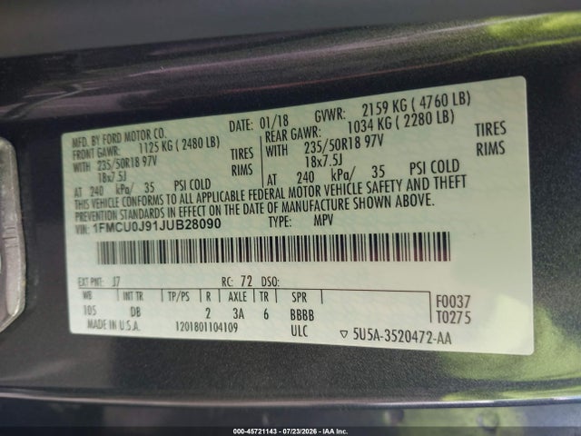 1FMCU0J91JUB28090 Ford Escape Titanium