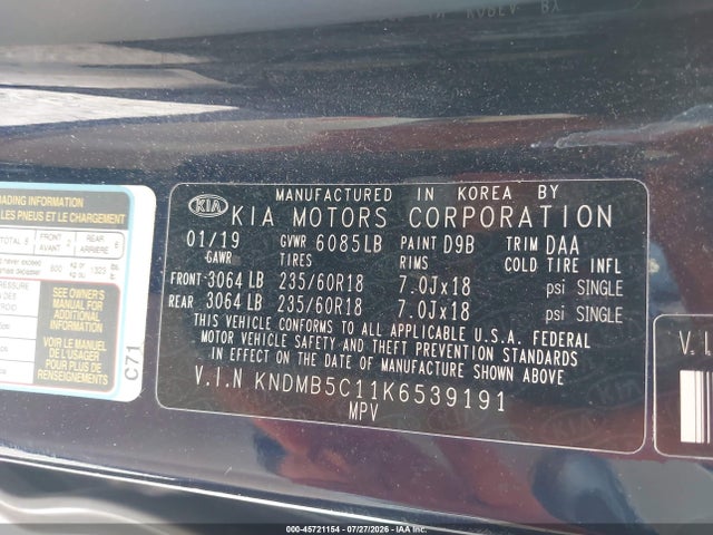 KIA SEDONA EX 2019 KNDMB5C11K6539191 Image 9