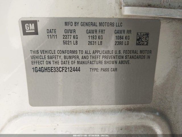 Aukcja sprzedaży 2012 Buick Lacrosse Premium 3 Group, vin: 1G4GH5E33CF212444, numer aukcji: 45721156