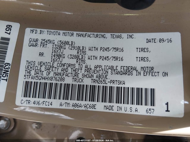 5TFAX5GN4HX076208 Toyota Tacoma Sr5