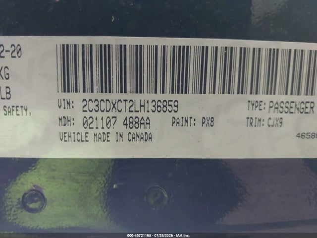 Продажа на аукционе авто 2020 Dodge Charger R/t Rwd, vin: 2C3CDXCT2LH136859, номер лота: 45721165