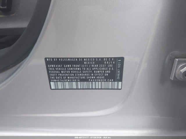 Aukcja sprzedaży 2014 Volkswagen Jetta Gli Edition 30, vin: 3VW4S7AJ9EM318616, numer aukcji: 45721177