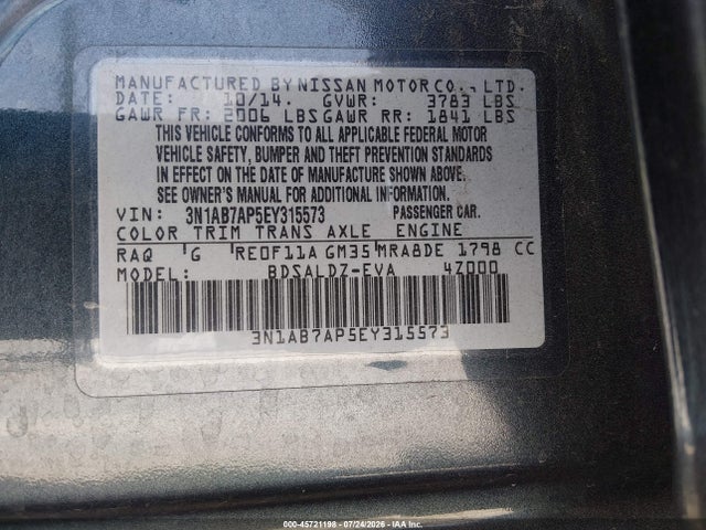 Nissan SENTRA SV 2014 3N1AB7AP5EY315573 Image 9