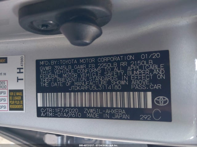 JTDKARFU5L3114180 Toyota Prius Le