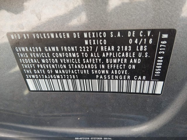 3VWD17AJ6GM372381 Volkswagen Jetta 1.8t Sport
