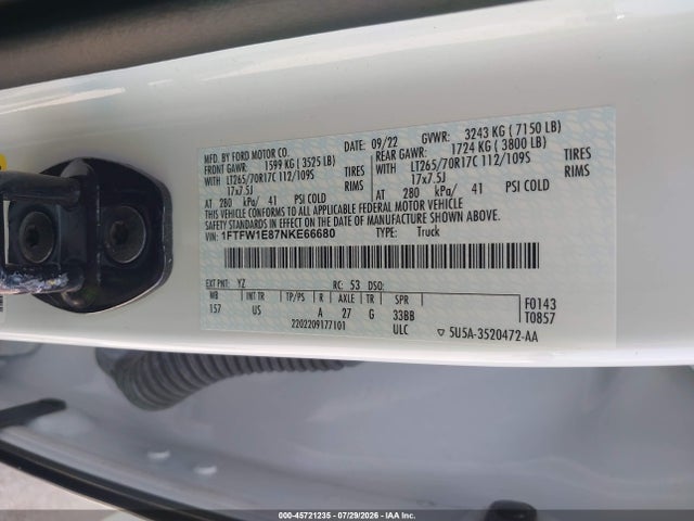 Продажа на аукционе авто 2022 Ford F-150 Xlt, vin: 1FTFW1E87NKE66680, номер лота: 45721235