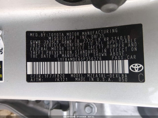 Toyota COROLLA LE 2025 5YFB4MDE6SP356276 Image 9