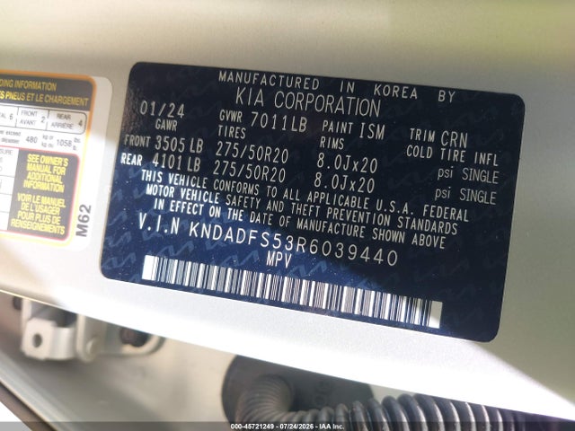 Продаж на аукціоні авто 2024 Kia Ev9 Land, vin: KNDADFS53R6039440, номер лоту: 45721249