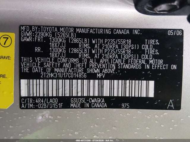 Aukcja sprzedaży 2007 Lexus Rx 350, vin: 2T2HK31U17C014856, numer aukcji: 45721289