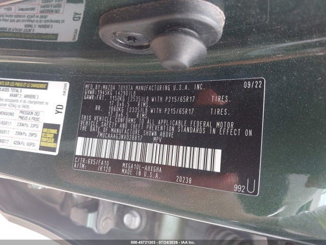 45721303 :رقم المزاد ، 7MUCAAAG3NV028817 vin ، 2022 Toyota Corolla Cross Le مزاد بيع