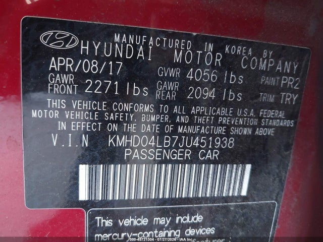 KMHD04LB7JU451938 Hyundai Elantra Sport