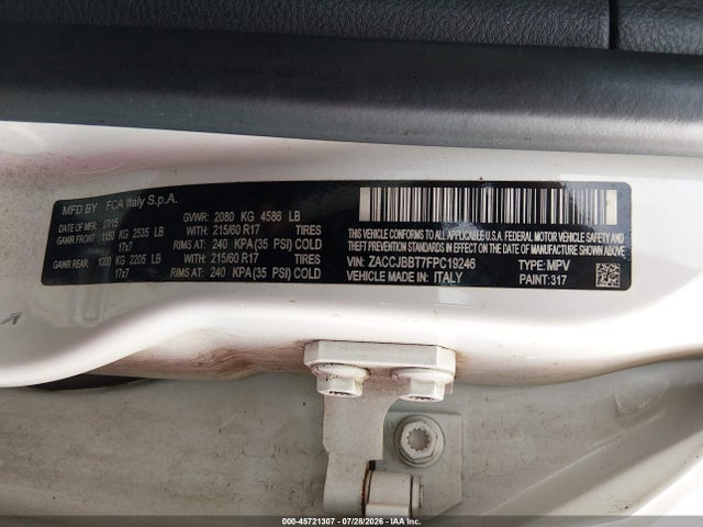 Aukcja sprzedaży 2015 Jeep Renegade Latitude, vin: ZACCJBBT7FPC19246, numer aukcji: 45721307