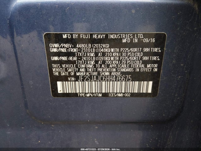 Продаж на аукціоні авто 2017 Subaru Forester 2.5i Limited, vin: JF2SJAJC6HH476675, номер лоту: 45721323