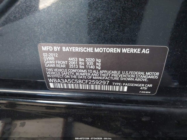 Aukcja sprzedaży 2012 Bmw 328i, vin: WBA3A5C58CF259297, numer aukcji: 45721336