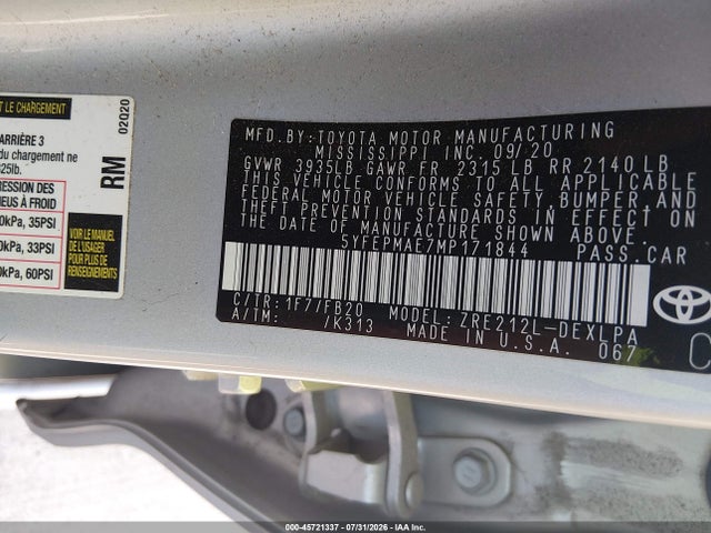 Toyota COROLLA LE 2021 5YFEPMAE7MP171844 Image 9