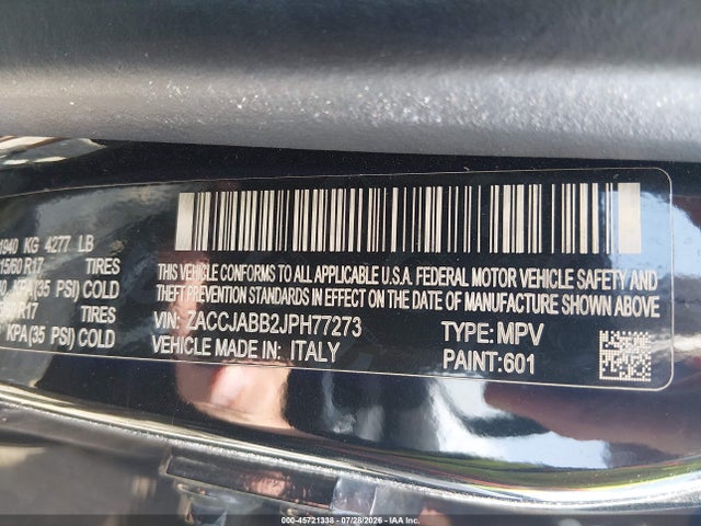 2018 Jeep Renegade Latitude Fwd მანქანა იყიდება აუქციონზე, vin: ZACCJABB2JPH77273, აუქციონის ნომერი: 45721338