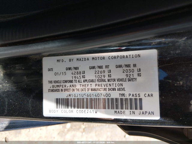 45721341 :رقم المزاد ، JM1GJ1U56G1407400 vin ، 2016 Mazda Mazda6 I Sport مزاد بيع
