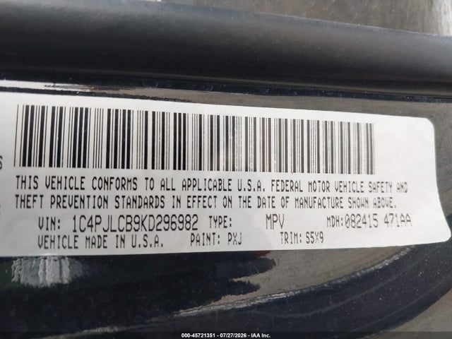 Продаж на аукціоні авто 2019 Jeep Cherokee Latitude Fwd, vin: 1C4PJLCB9KD296982, номер лоту: 45721351