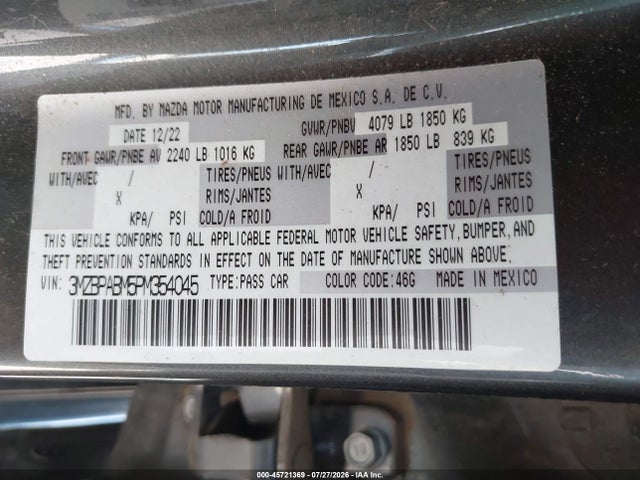 3MZBPABM5PM354045 Mazda Mazda3 2.5 S Select