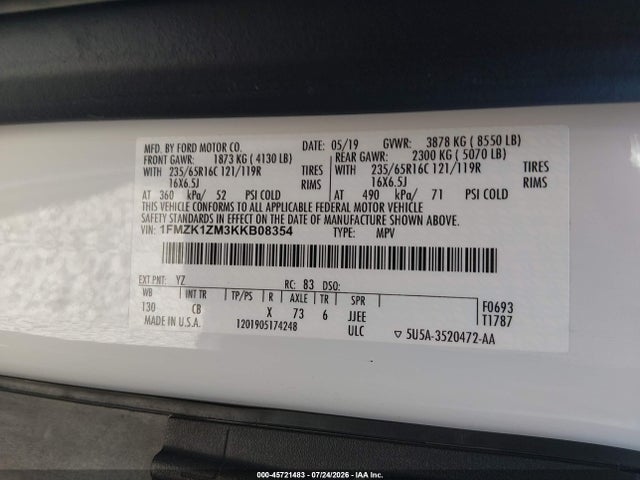 1FMZK1ZM3KKB08354 Ford Transit-150 Xl