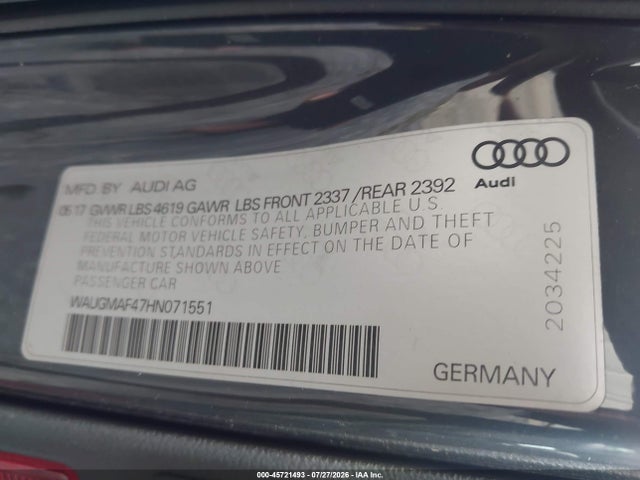 Продаж на аукціоні авто 2017 Audi A4 2.0t Ultra Premium, vin: WAUGMAF47HN071551, номер лоту: 45721493