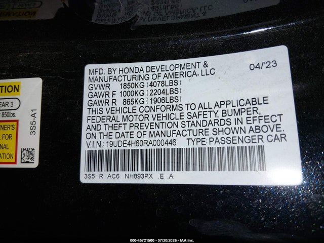 Aukcja sprzedaży 2024 Acura Integra A-spec Technology, vin: 19UDE4H60RA000446, numer aukcji: 45721500