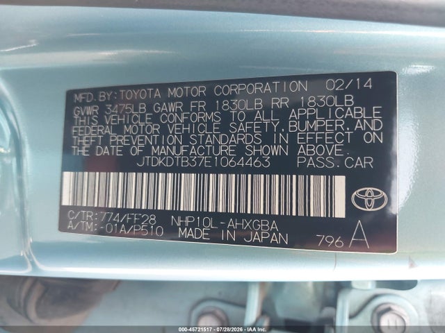 Toyota Prius C Three 2014 JTDKDTB37E1064463 Image 9