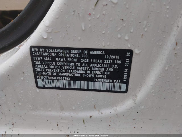 Aukcja sprzedaży 2014 Volkswagen Passat 2.0l Tdi Sel Premium, vin: 1VWCN7A34EC036793, numer aukcji: 45721544